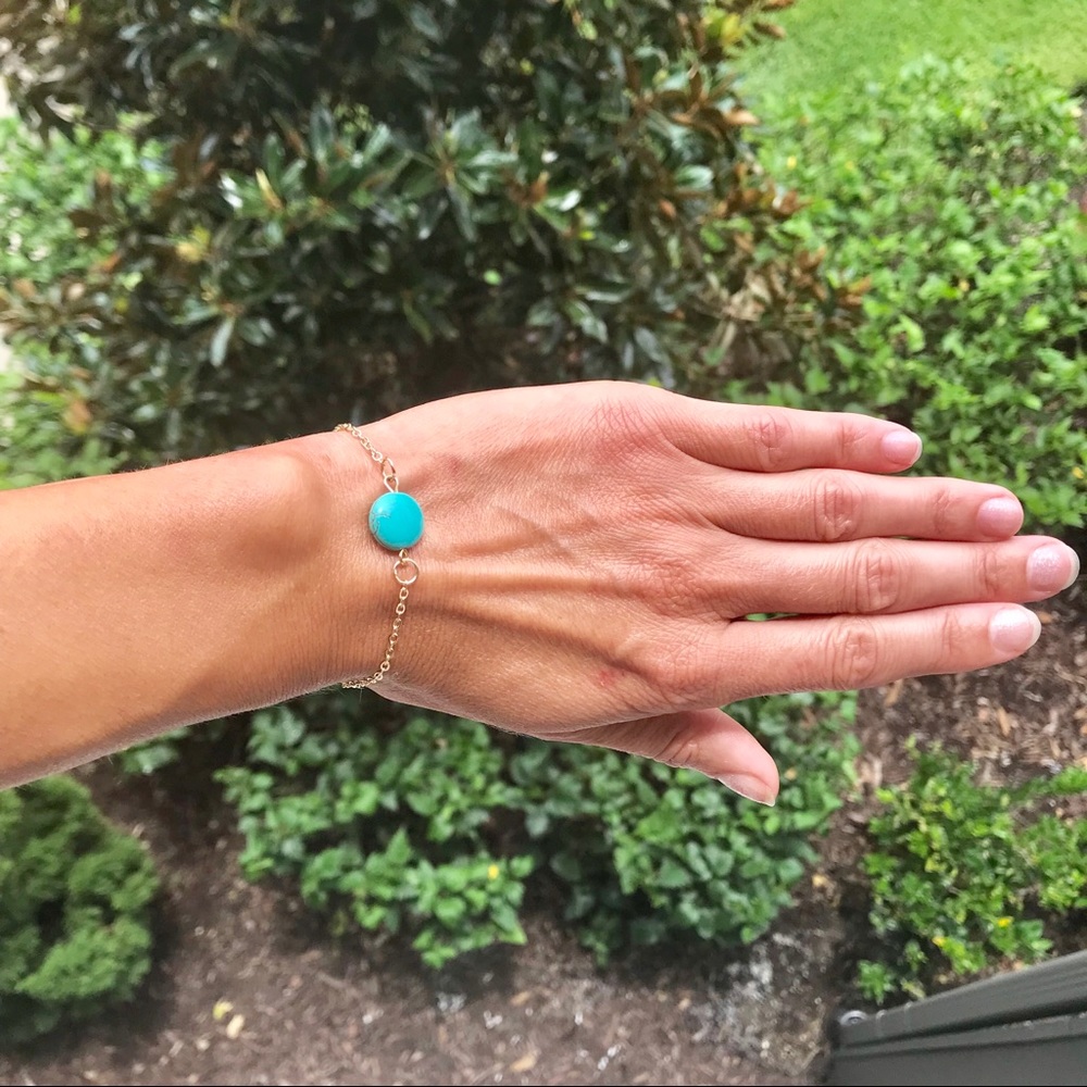 GB21 | Gold Toned Turquoise Stone Bracelet - Picture 2 of 6